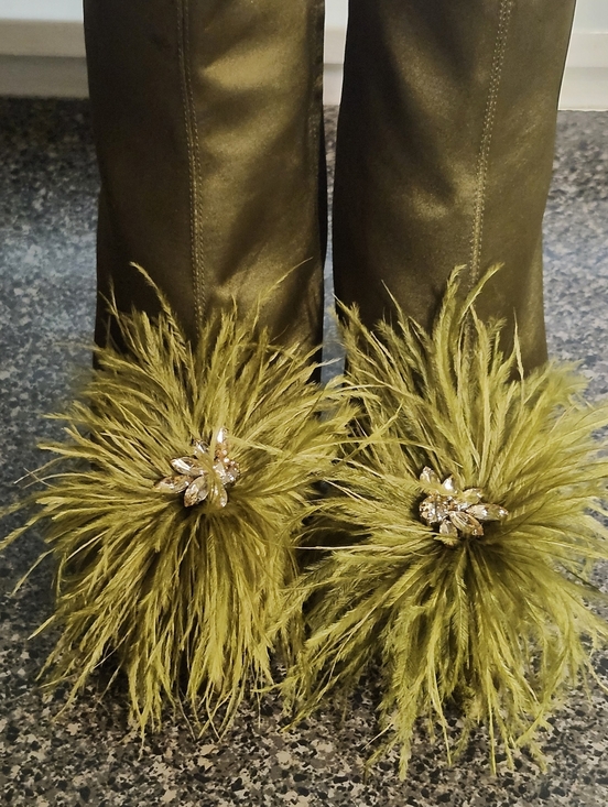 Sam Edelman Shoes - SOLD‼️- Sam Edelman Olive Green Feather Detail  Women’s Booties